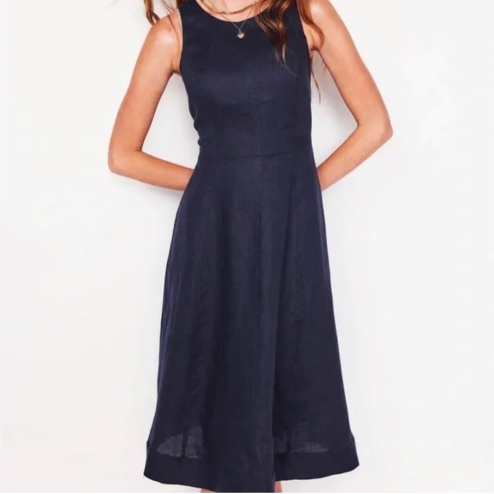 Boden NWOT Carla Linen Midi Dress Navy